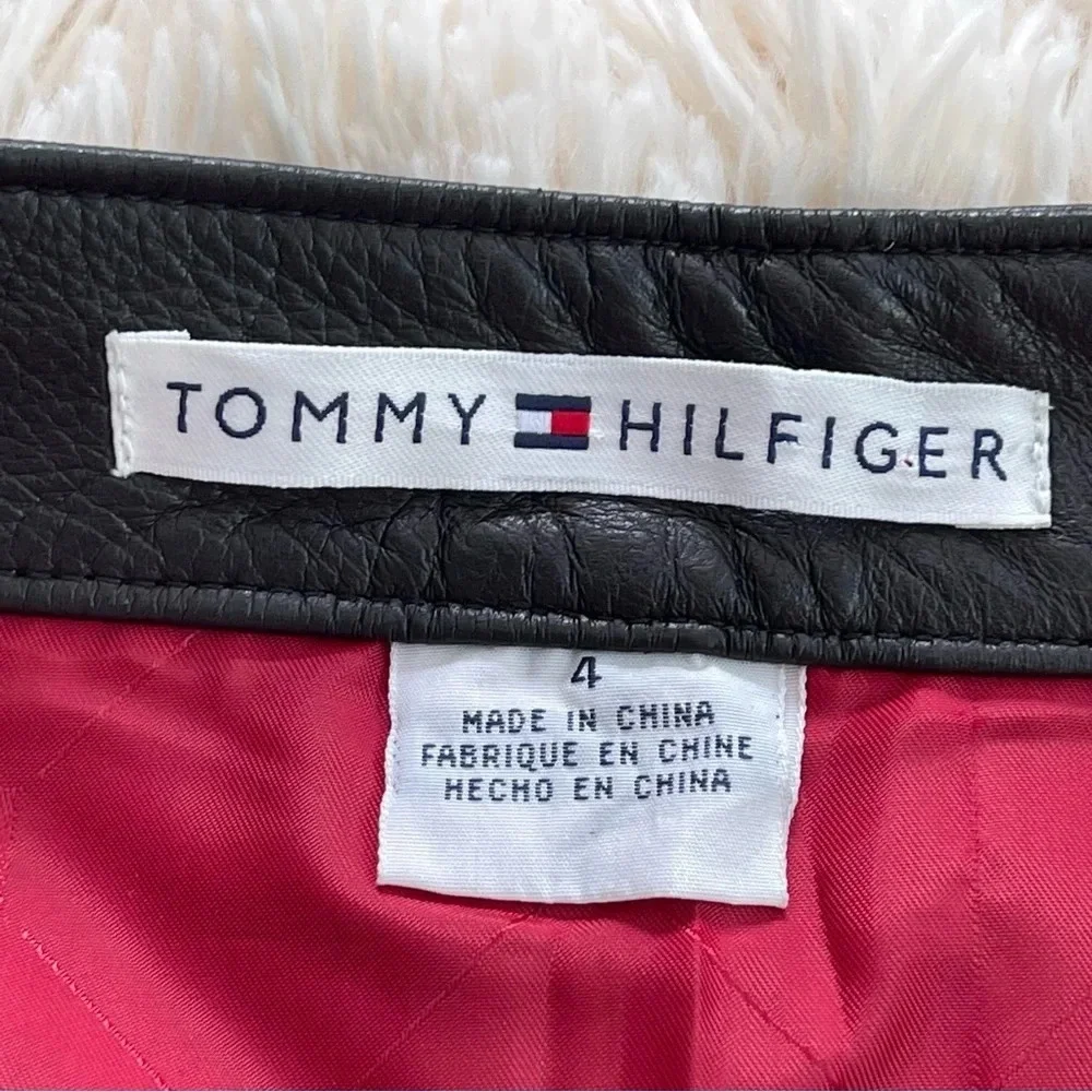 NWT Tommy Hilfiger vintage 100% leather knee length skirt black size 4